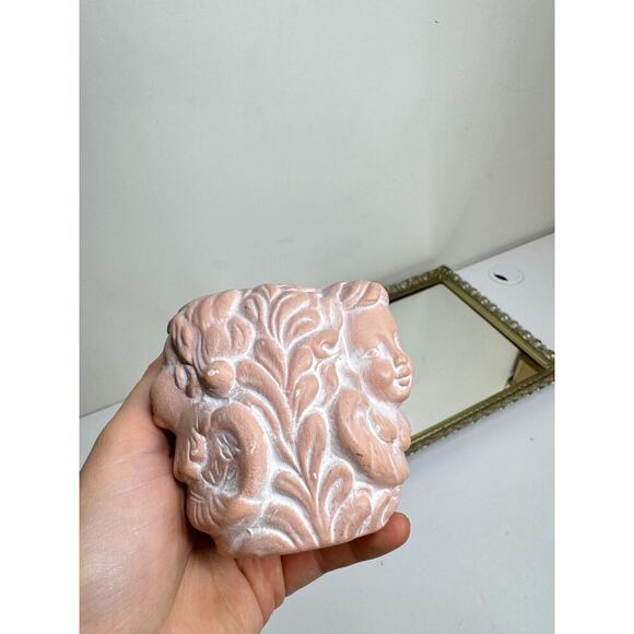 Vintage Floral Cherub Candlestick Holder Cast Resin Angel Cherub Candle Holder - Picture 6 of 8